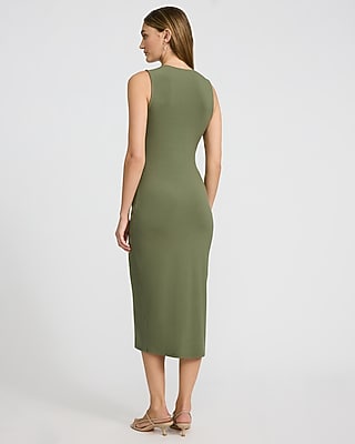 Ribbed Knit Gold Hardware Cutout Midi Sheath Dress