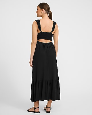 V-Neck Ruched Ruffle Waist Sleeveless Tiered Maxi Dress