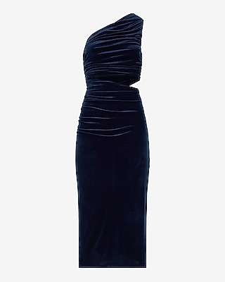 Velvet One Shoulder Asymmetrical Cutout Midi Dress