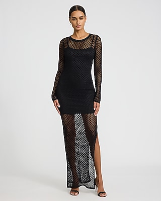 Cable Knit Crew Neck Long Sleeve Maxi Sweater Dress | Express