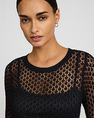 Crochet Crew Neck Long Sleeve Maxi Dress - image 2