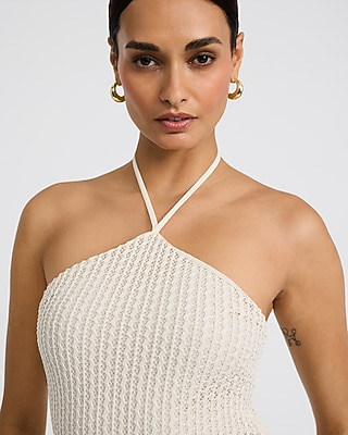 express crochet dress Crochet Halter Cutout Open Back Maxi Dress