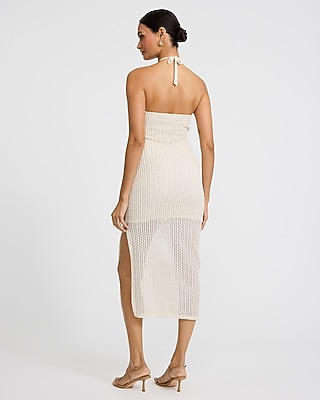 Open Stitch Knit Crochet Halter Neck Midi Sheath Dress | Express