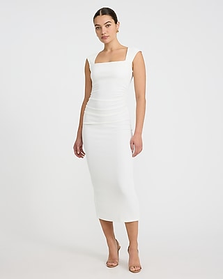 white cap sleeve midi dress Cap Sleeve A Line Corset Midi Dress White