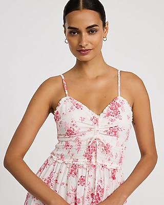Floral V-Neck Tie Front Smocked Ruffle Midi Dress - thumbnail 5