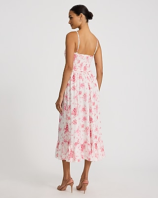 Floral V-Neck Tie Front Smocked Ruffle Midi Dress - thumbnail 6