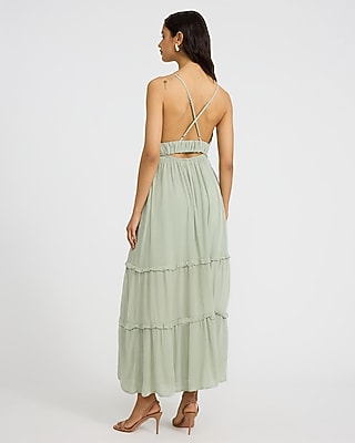 V-Neck Sleeveless Tiered Ruffle Maxi Dress