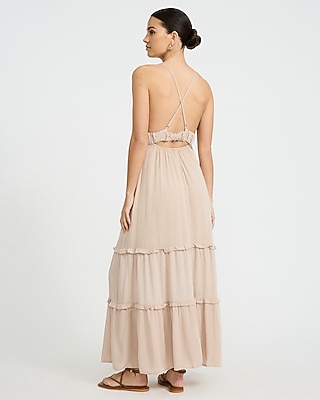 V-Neck Sleeveless Tiered Ruffle Maxi Dress