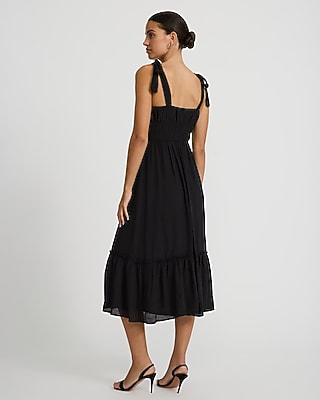Eyelet Smocked Square Neck Tie Strap Tiered Midi Dress - thumbnail 6