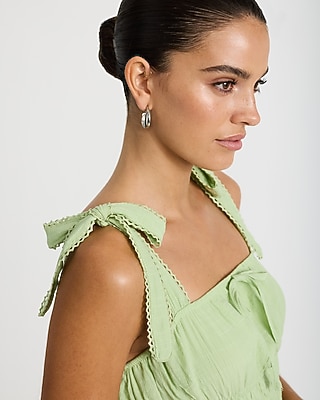 Eyelet Smocked Square Neck Tie Strap Tiered Midi Dress - thumbnail 10