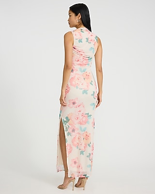 Mesh Floral Ruched Maxi Sheath Dress - image 2