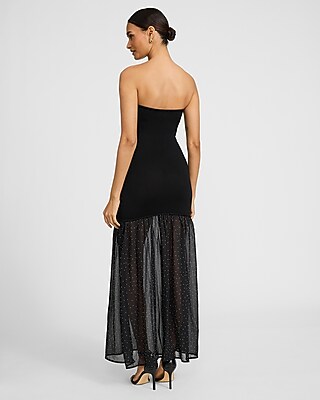 Strapless Mixed Media Polka Dot Tulle Maxi Dress - image 2