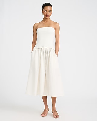 drop waist white strapless dress STYLE 093 // DUCHESSE SATIN ANKLE LENGTH DROP WAIST GOWN – THE OWN STUDIO