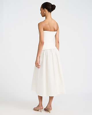 Mixed Media Strapless Drop Waist Midi Dress with Pockets