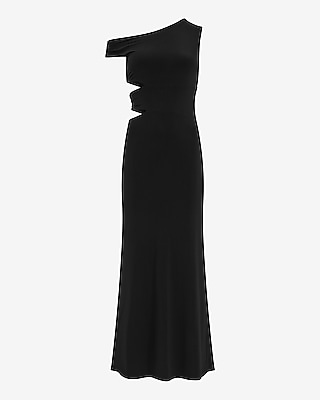 navy blue dress for baby girl AKEEVA Ruched Asymmetric One-Shoulder Maxi Dress in Black main image 0