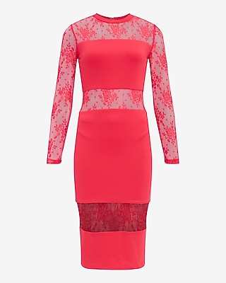 Mesh Crew Neck Long Sleeve Cutout Midi Sheath Dress - image 4