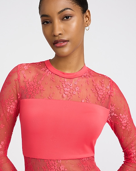 mesh top long sleeve dress Bow Back Reversible Style with strappy heels as shown for maximum impact Mesh Crew Neck Long Sleeve