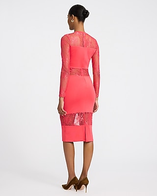 Mesh Crew Neck Long Sleeve Cutout Midi Sheath Dress - image 3