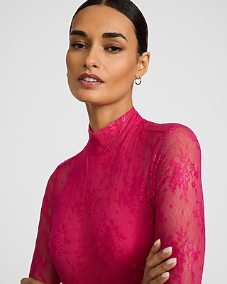 Long Sleeve Mock Neck Lace Maxi Dress - image 2