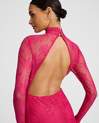 Long Sleeve Mock Neck Lace Maxi Dress - image 3