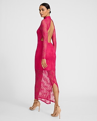 Long Sleeve Mock Neck Lace Maxi Dress - image 4