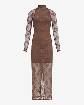 Long Sleeve Mock Neck Lace Maxi Dress - image 5