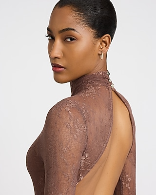 Long Sleeve Mock Neck Lace Maxi Dress - image 2