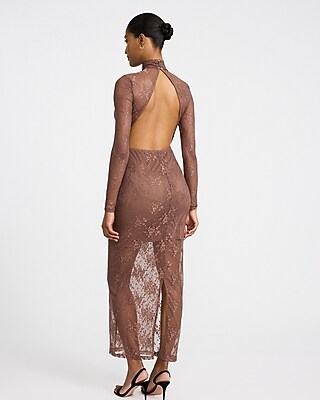 Long Sleeve Mock Neck Lace Maxi Dress - image 4