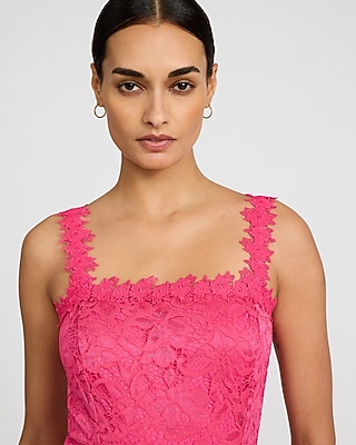 Lace Square Neck Sleeveless Midi Sheath Dress | Express