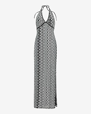 Crochet Halter V-Neck Sleeveless Maxi Sheath Dress