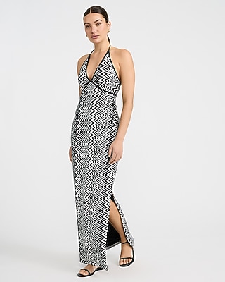 Crochet Halter V-Neck Sleeveless Maxi Sheath Dress
