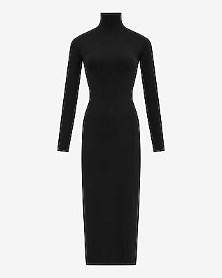 Mock Neck Long Sleeve Knit Midi Sheath Dress