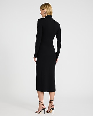Mock Neck Long Sleeve Knit Midi Sheath Dress