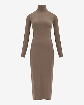 Mock Neck Long Sleeve Knit Midi Sheath Dress