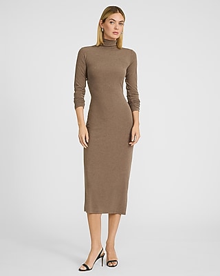 Mock Neck Long Sleeve Knit Midi Sheath Dress