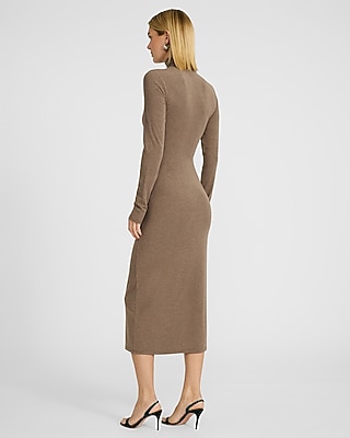 Mock Neck Long Sleeve Knit Midi Sheath Dress