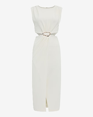 Crepe Hardware Cutout Midi Sheath Dress