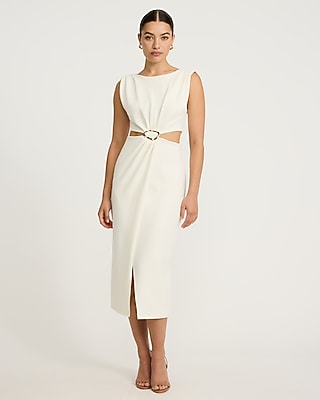 Crepe Hardware Cutout Midi Sheath Dress