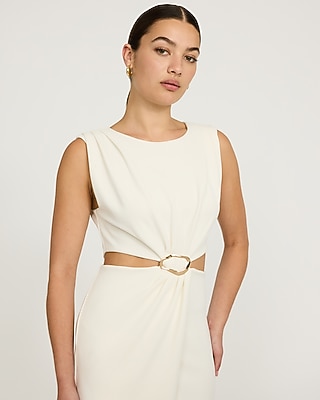 Crepe Hardware Cutout Midi Sheath Dress