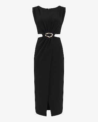 Crepe Hardware Cutout Midi Sheath Dress