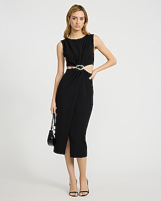 Crepe Hardware Cutout Midi Sheath Dress