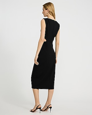 Crepe Hardware Cutout Midi Sheath Dress