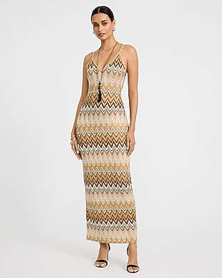 Crochet Chevron V-neck Maxi Sheath Dress