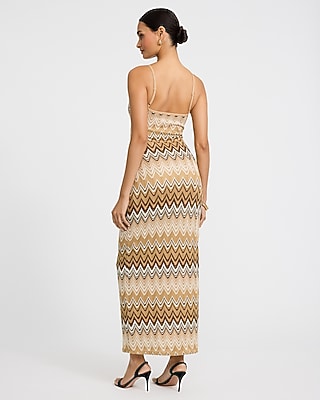 Crochet Chevron V-Neck Maxi Sheath Dress