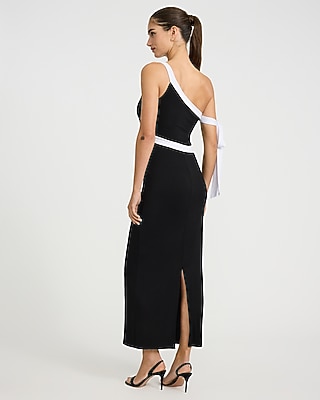 Color Block Knit One Shoulder Cutout Maxi Sheath Dress