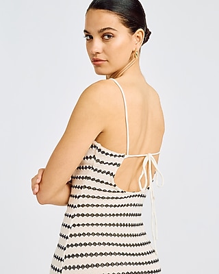 Crochet Striped Square Neck Midi Sheath Dress - image 2