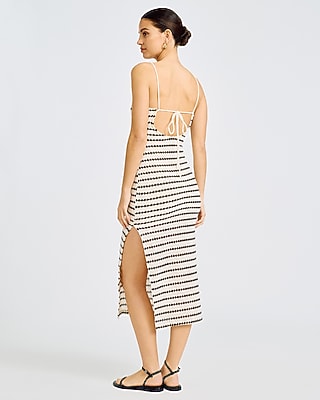 Crochet Striped Square Neck Midi Sheath Dress - image 3