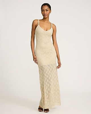 Metallic Crochet V-Neck Sleeveless Maxi Dress