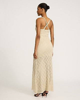 Metallic Crochet V-Neck Sleeveless Maxi Dress