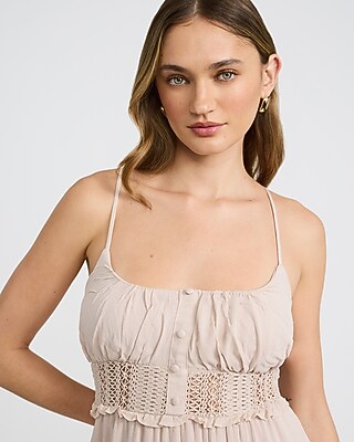Scoop Neck Button Front Smocked Back Tiered Midi Dress - image 2